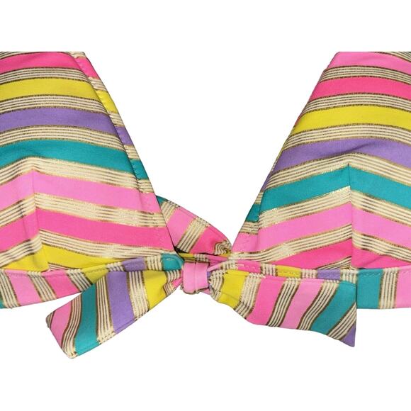 Victoria's Secret Halter Bikini Top Medium Striped Removable Pads Twist Front - Picture 2 of 6